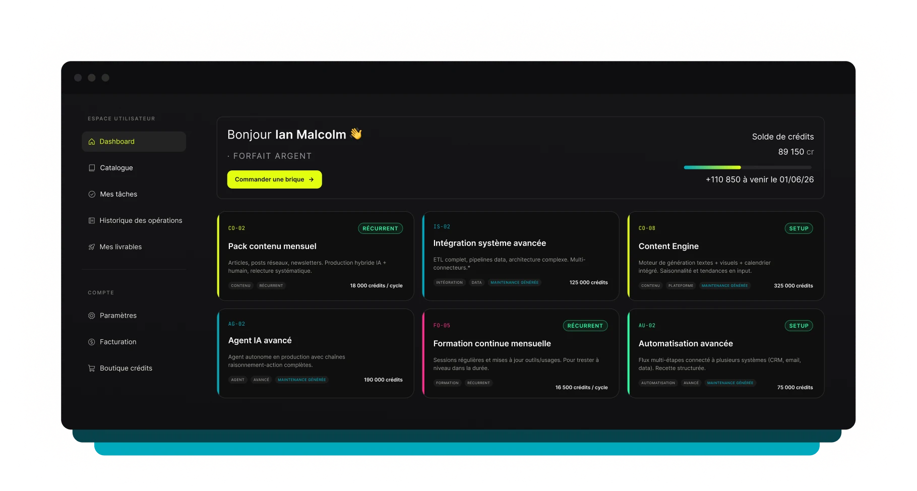 Aperçu de l'espace client NAIS